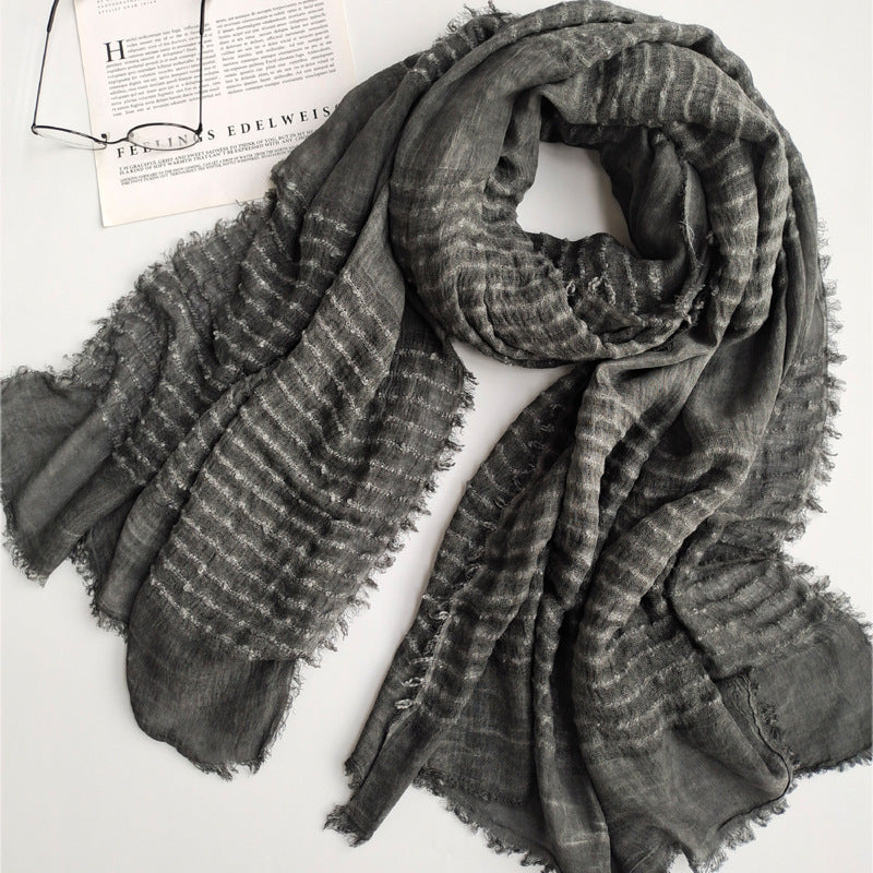 17A72 Dirty Dyed Polyester Cotton Solid Color Warm Gauze Scarf - MOQ:2 - MinYang Fashion Apparel Accessory Manufacturer
