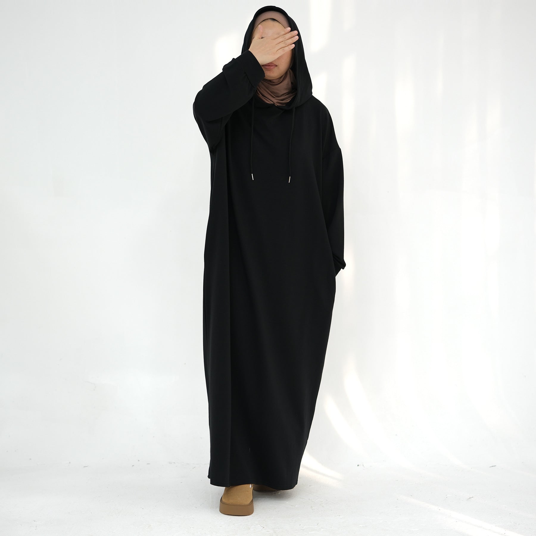 LR921 Solid color hooded sweater dress