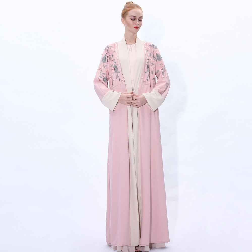 91207 Embroidered chiffon cardigan muslim dress