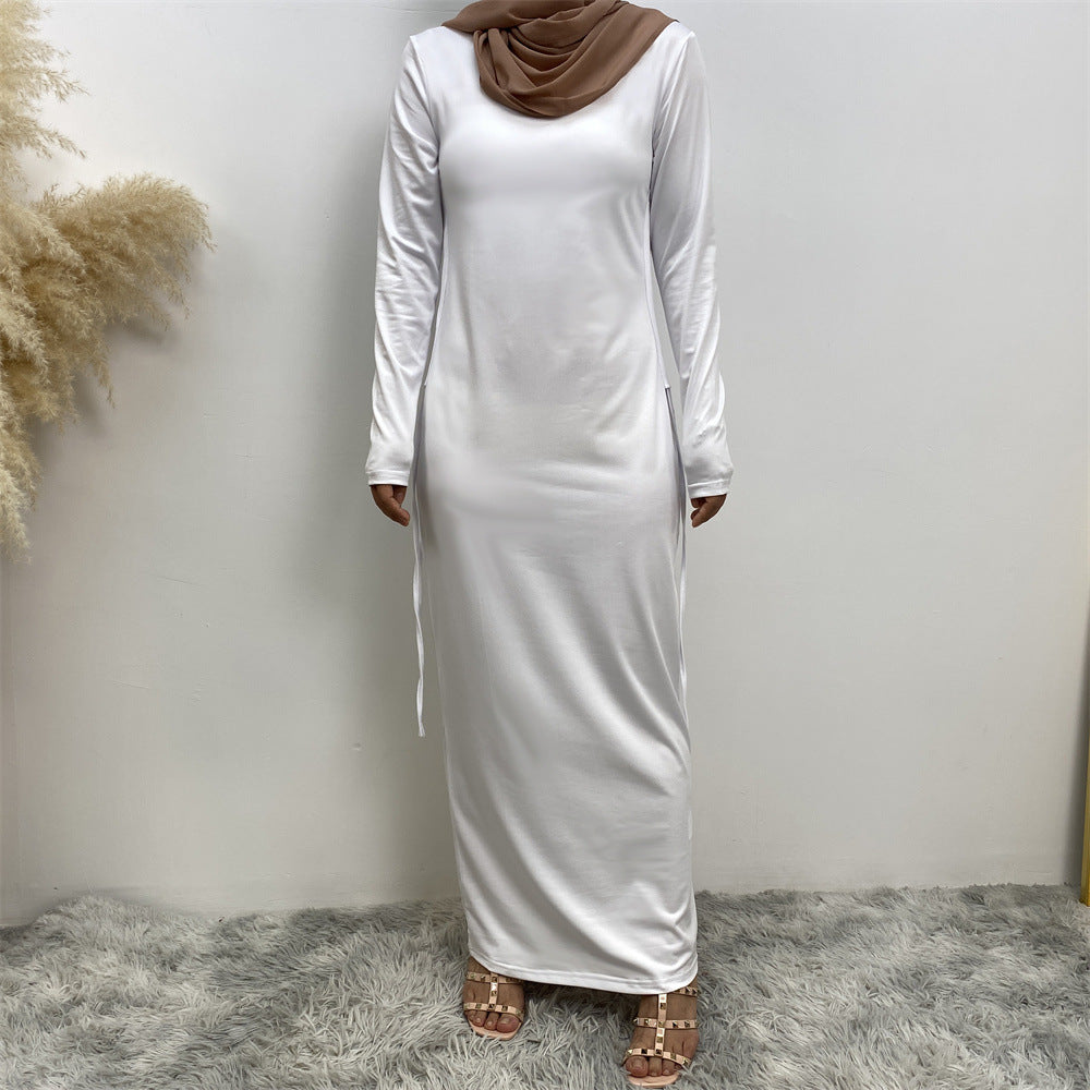 6736 Arabian solid color long-sleeved dress women's side drawstring bottoming shirt - MinYang Fashion Apparel Accessory Manufacturer