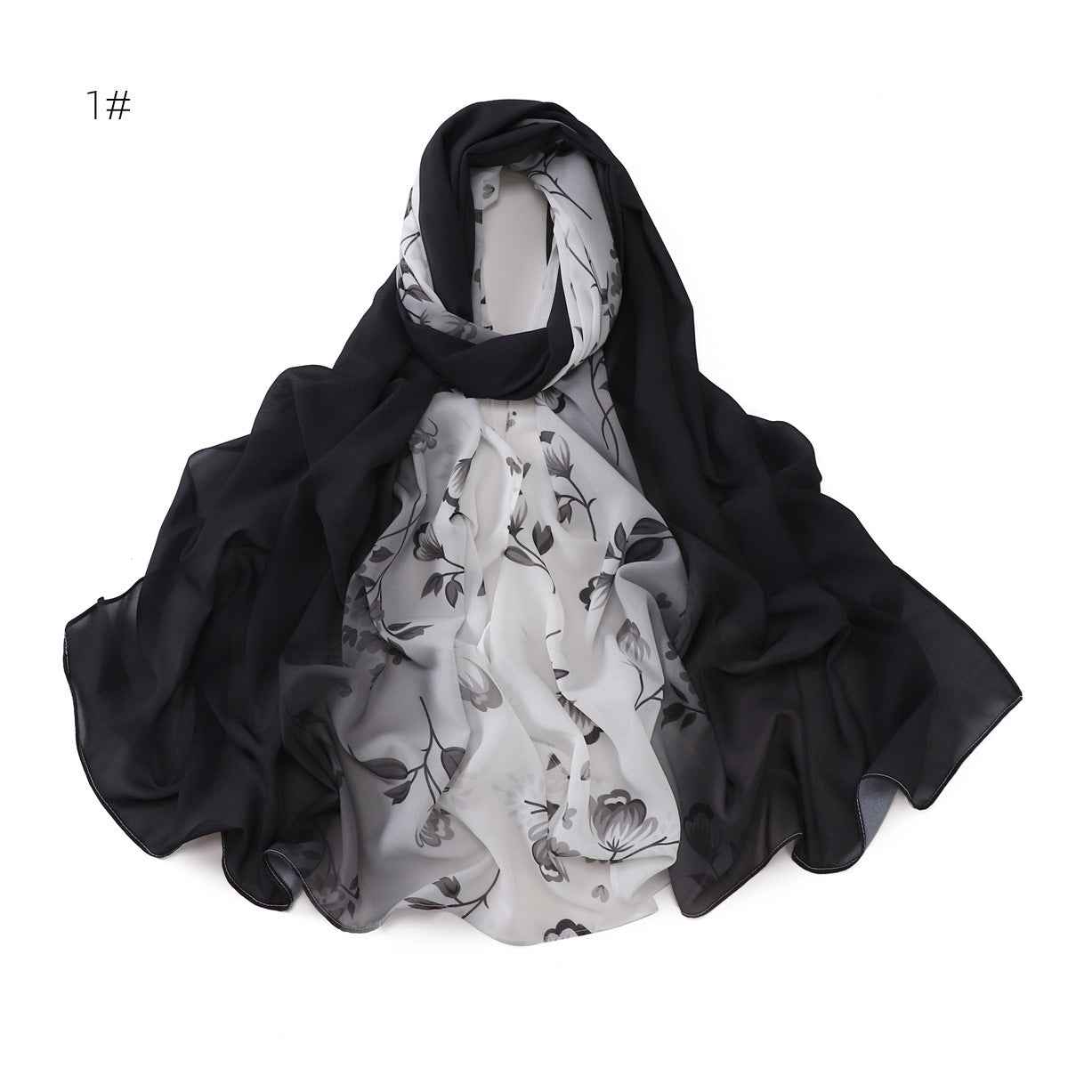 YZ202 Ombre Floral Print Pearl Chiffon Hijab