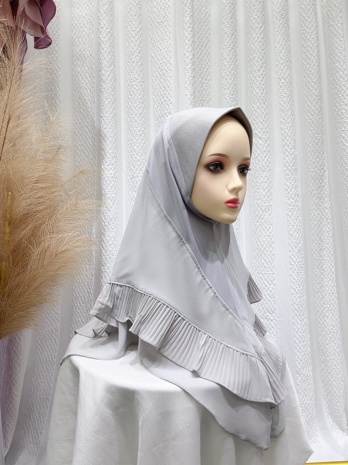 LNTJ001 Double layer pleated solid color chiffon headscarf