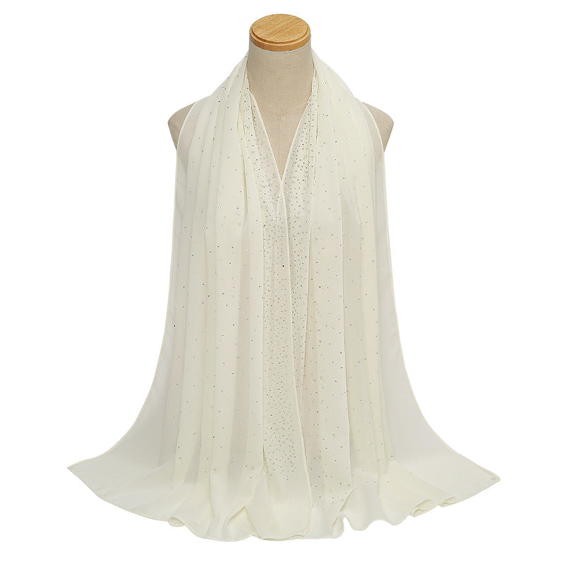 YS021 Pearl Chiffon Diamond Long Scarf for Women - MOQ:2 - MinYang Fashion Apparel Accessory Manufacturer