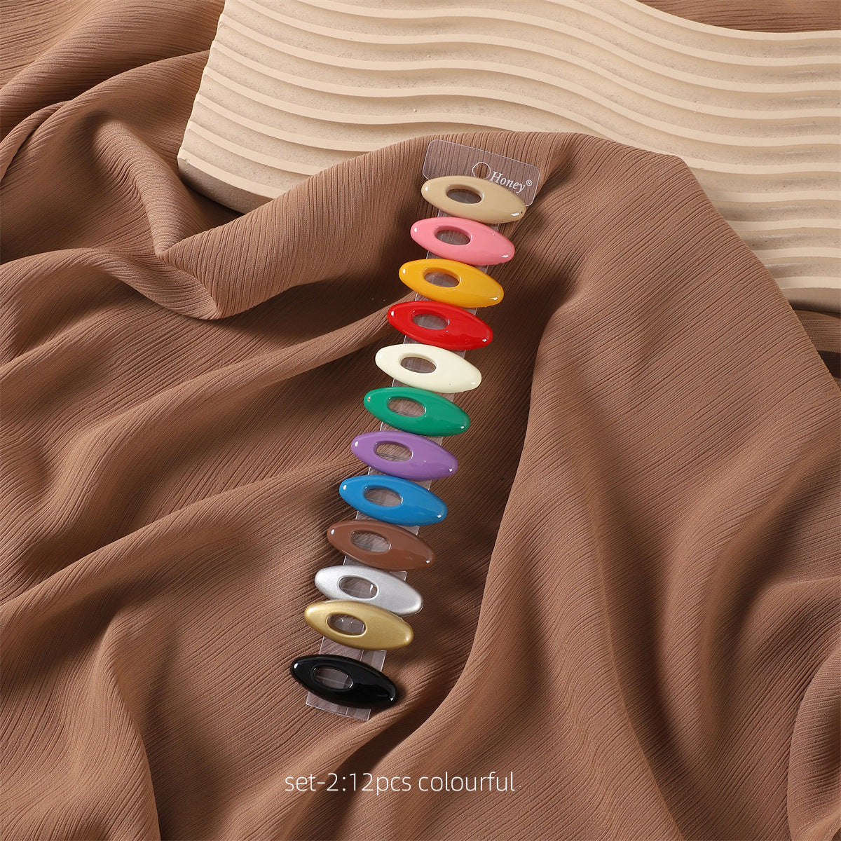 SP62 Candy colored oval hollow pins 12 pieces per set