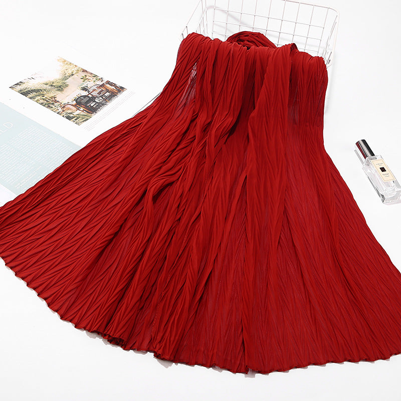 MSL072 New pearl chiffon pleated head scarf Fashion leaf wrinkled solid color scarf - MinYang Fashion Apparel Accessory Manufacturer