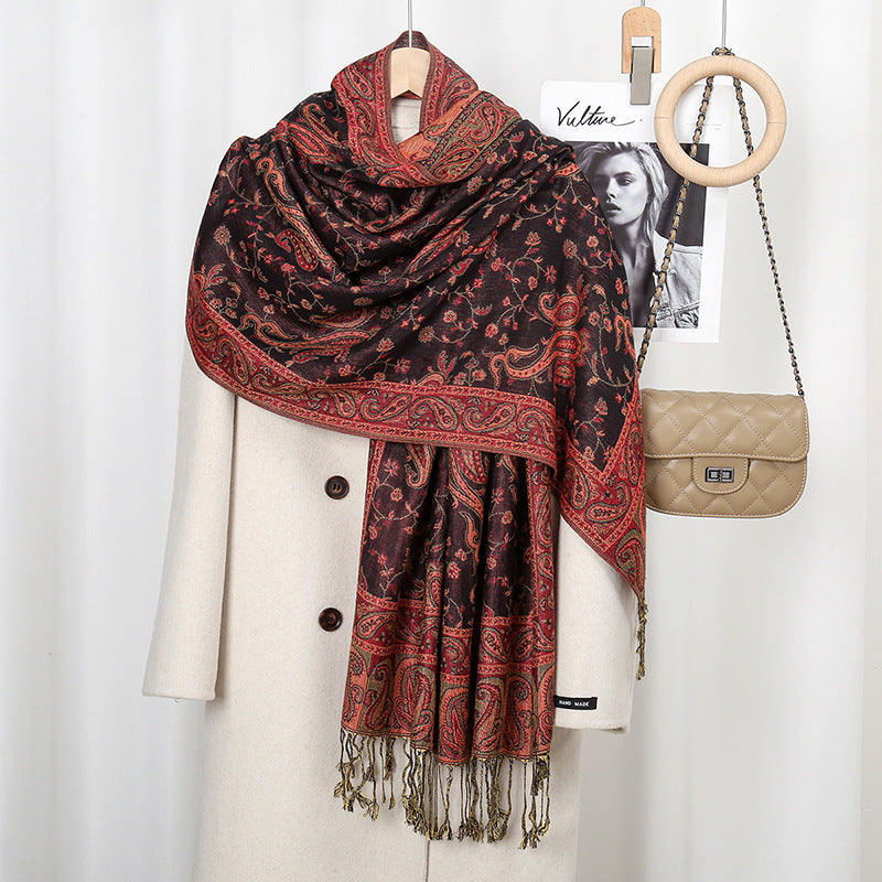 LAVEN Cashew print tassel Chinese style embroidered scarf - MinYang Fashion Apparel Accessory Manufacturer