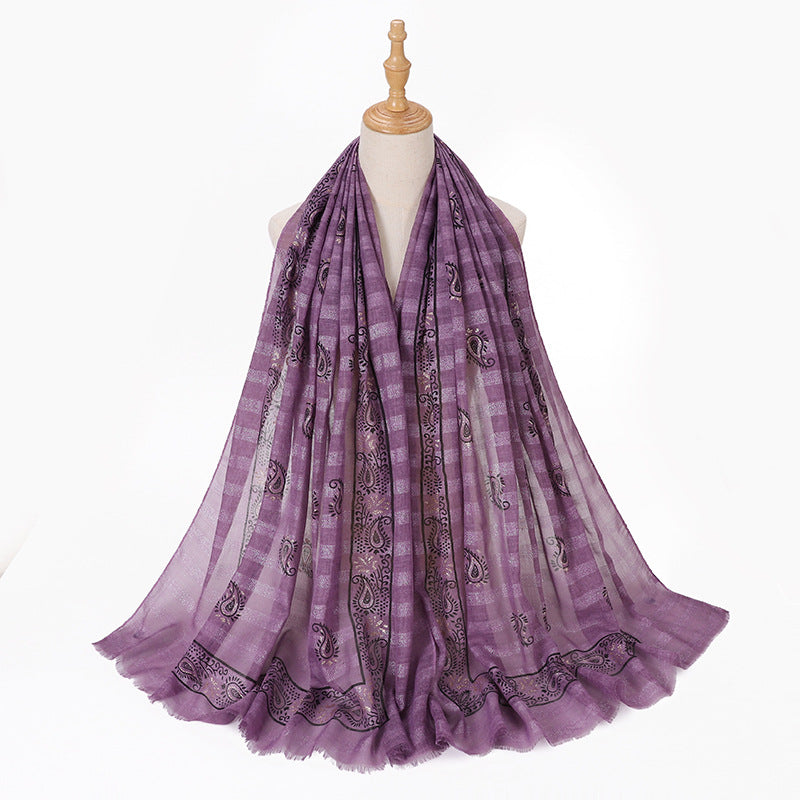 MSL276 Gold stamping hijab with gold thread - MOQ:2