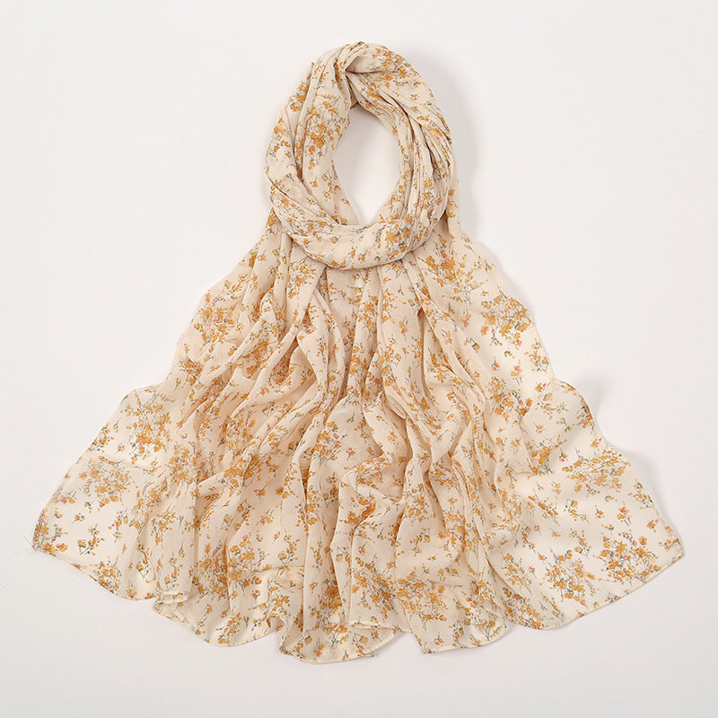 YW332 Fresh floral chiffon print long scarf for women in stock Hot selling small floral long shawl plain hijab hijab/tudung printed hijab