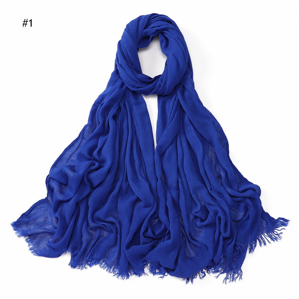 YZ28 Women's pleated solid color rayon two-end shawl breathable soft scarf - MinYang Fashion Apparel Accessory Manufacturer