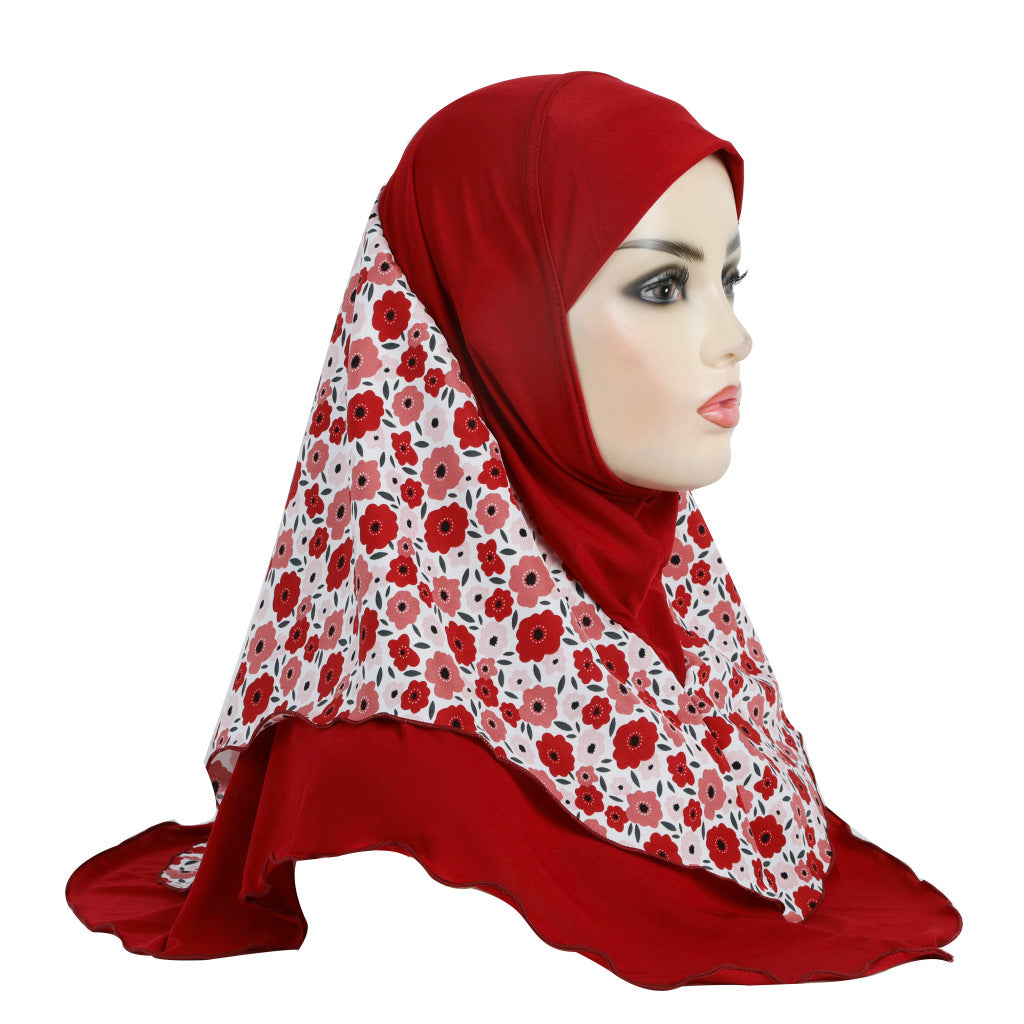 H326 Printed patchwork tulle hat and hijab child