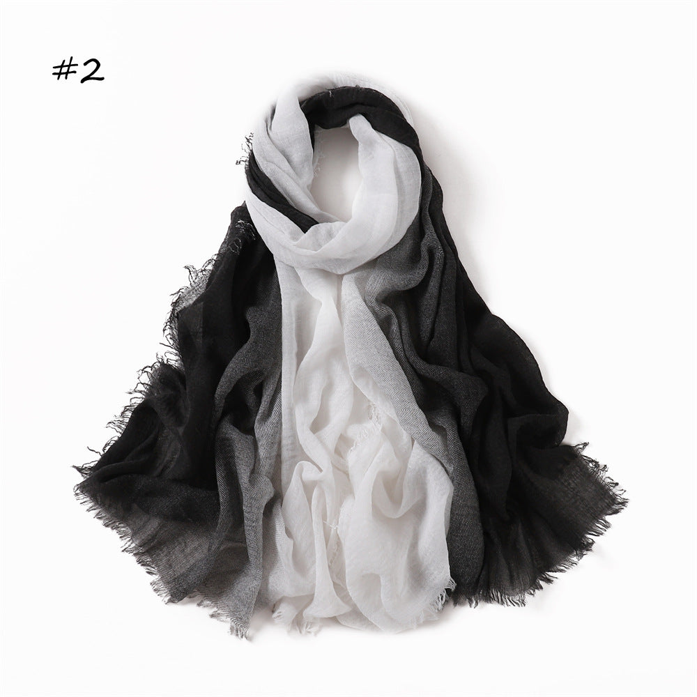 YZ51 Hand-painted gradient rainbow color bubble scarf wrinkled scarf with short beard on both ends hijab hijab/tudung printed hijab Gradient printed scarf