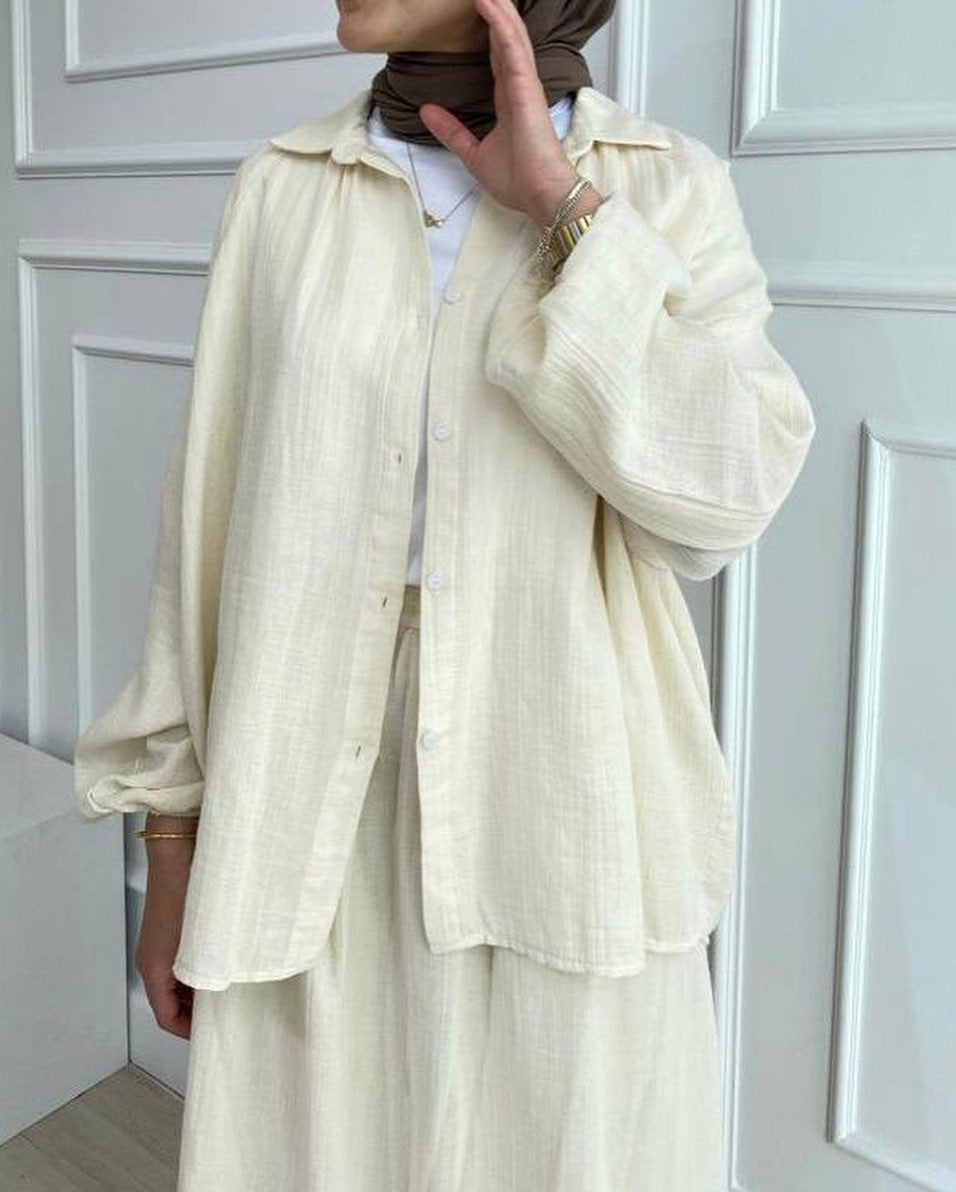 L8018 Puff Sleeve Shirt Skirt Set