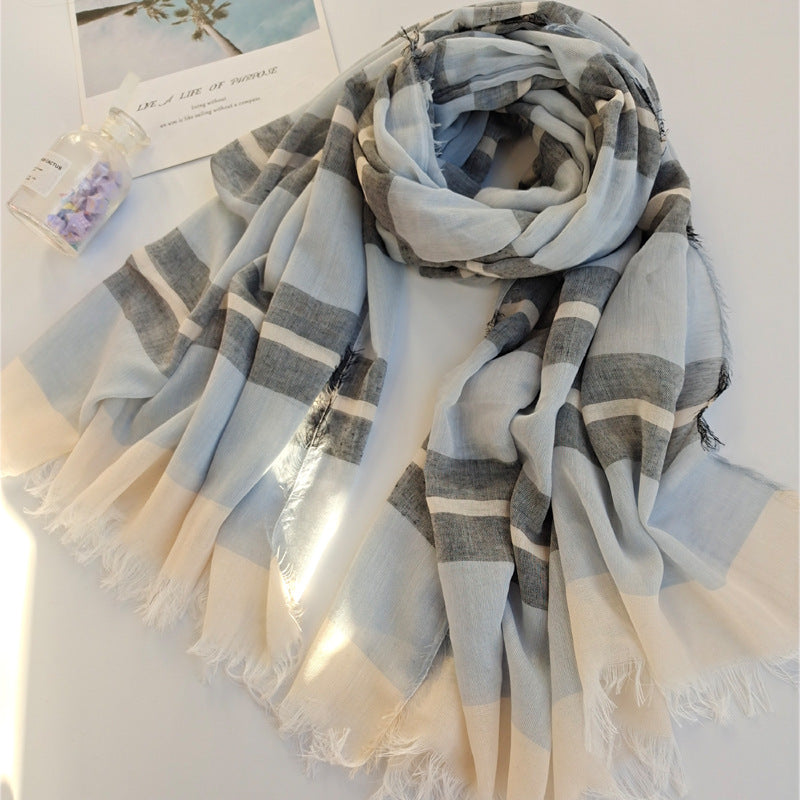 17A70 Polyester-cotton yarn-dyed series all-match warm silk scarf - MOQ:2 - MinYang Fashion Apparel Accessory Manufacturer