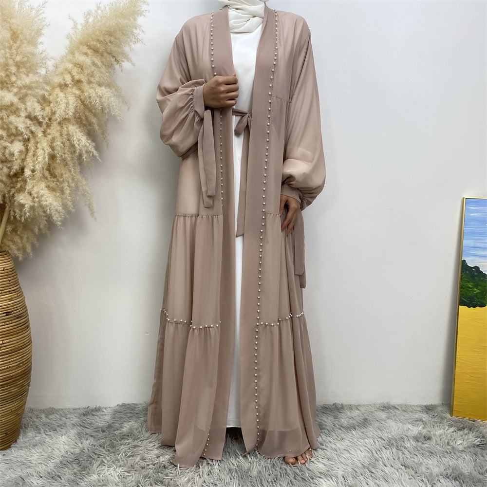 1964 plain Nail bead chiffon abaya - MinYang Fashion Apparel Accessory Manufacturer