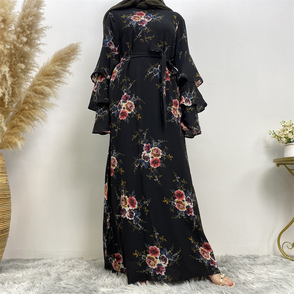 9071 printed flower abaya dress