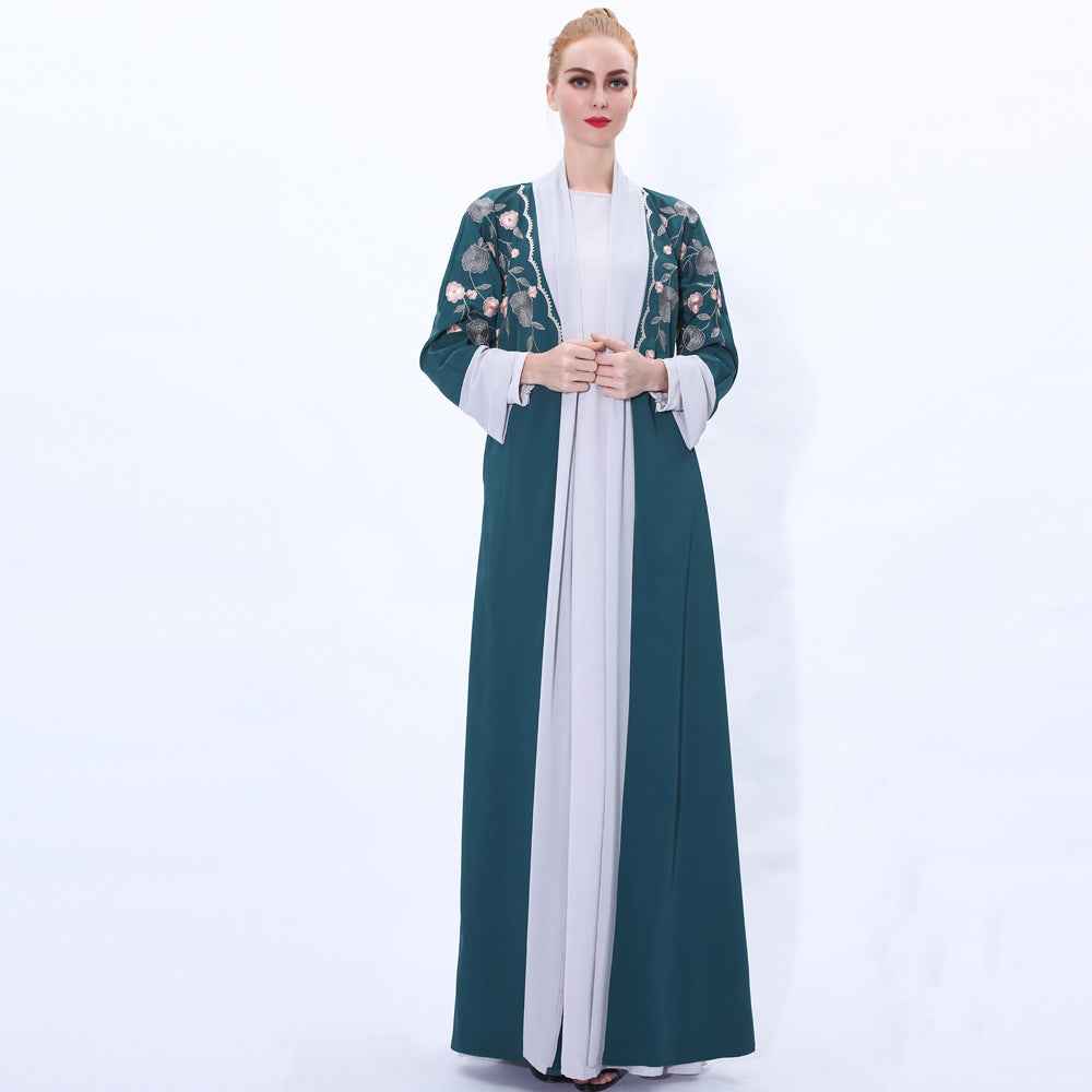 91207 Embroidered chiffon cardigan muslim dress
