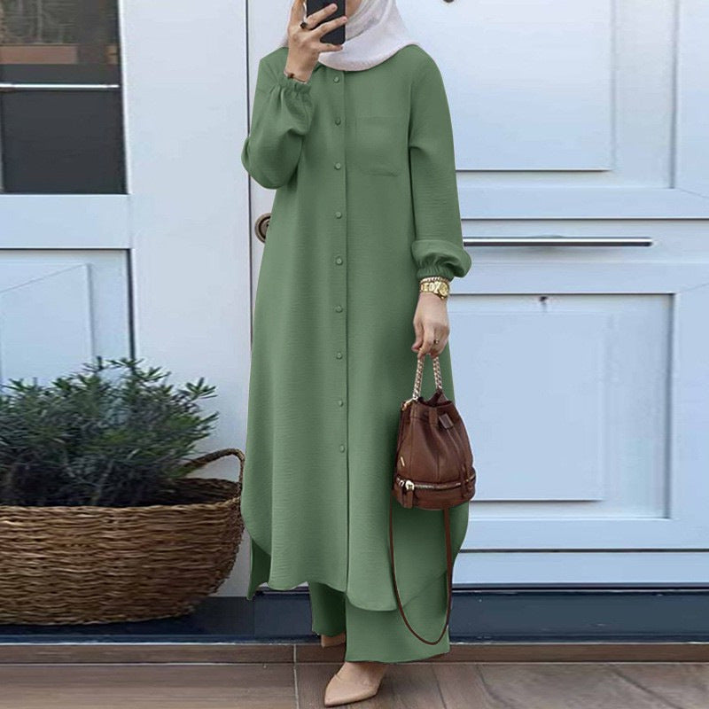 H707 Fashion casual long-sleeved shirt and trousers two-piece suit