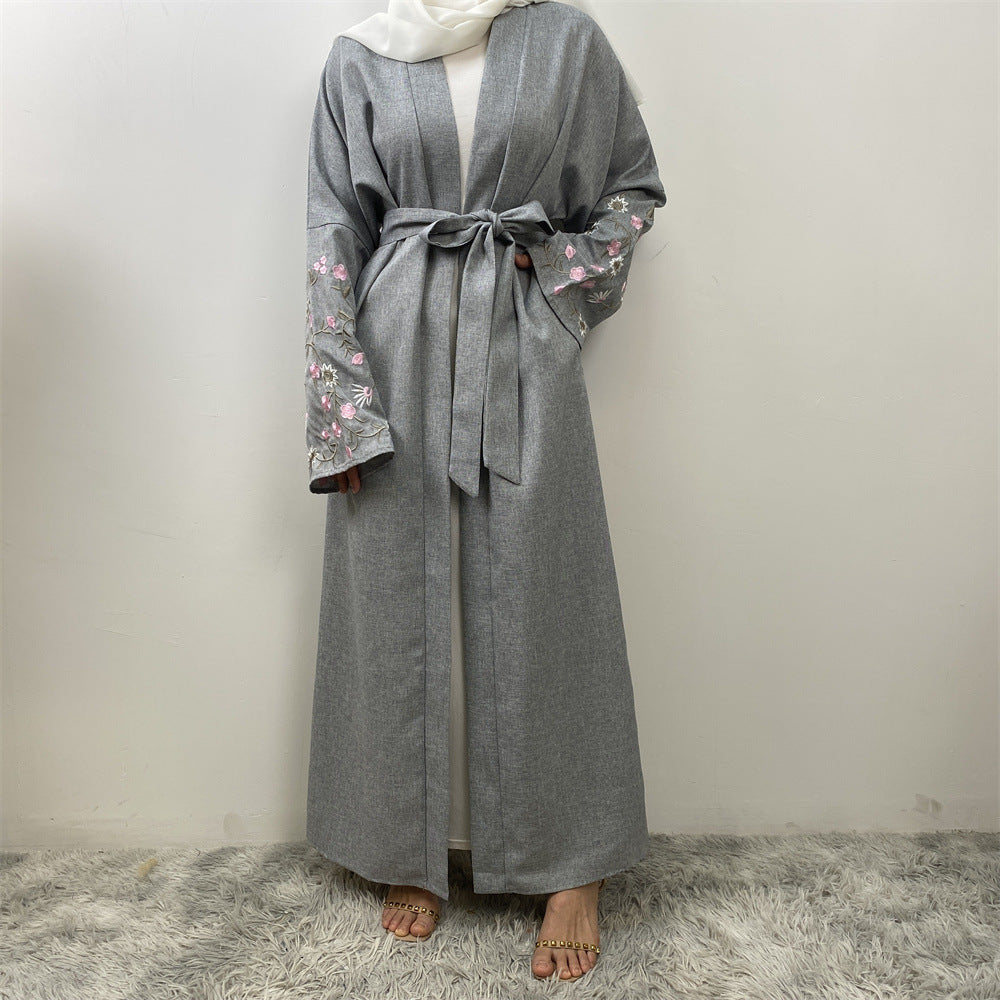 1666 Muslim embroidered loose tie cardigan robe - MinYang Fashion Apparel Accessory Manufacturer