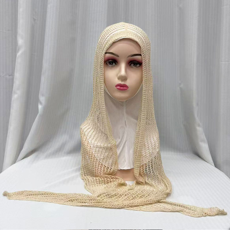 QK685 Exquisite Shiny Thread Diamond Hollow-out Muslim Hijab cap