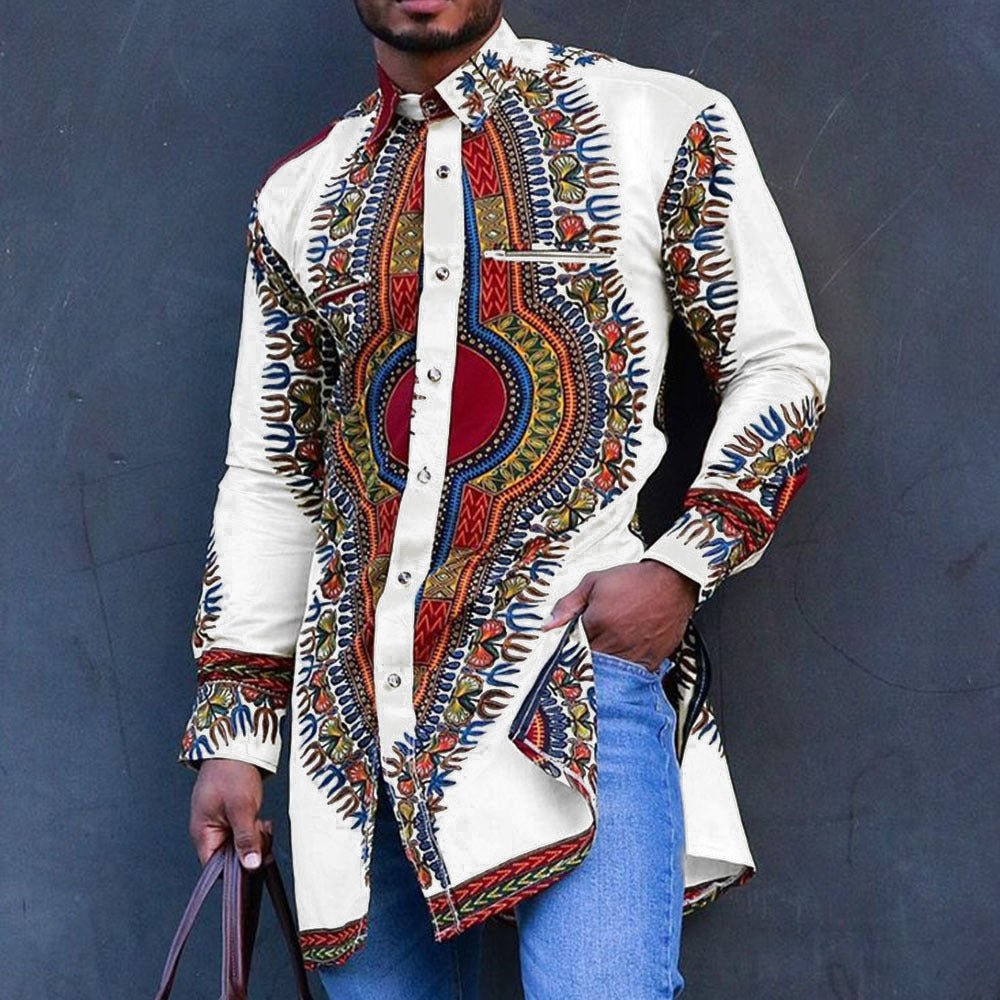 944723 Ethnic style digital printed shirt mid-length shirt men's robes abaya - MinYang Fashion Apparel Accessory Manufacturer