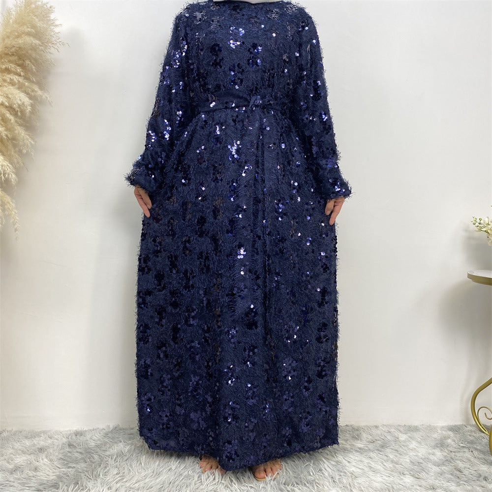 6189 vestido abaya musulmán con borlas de lentejuelas