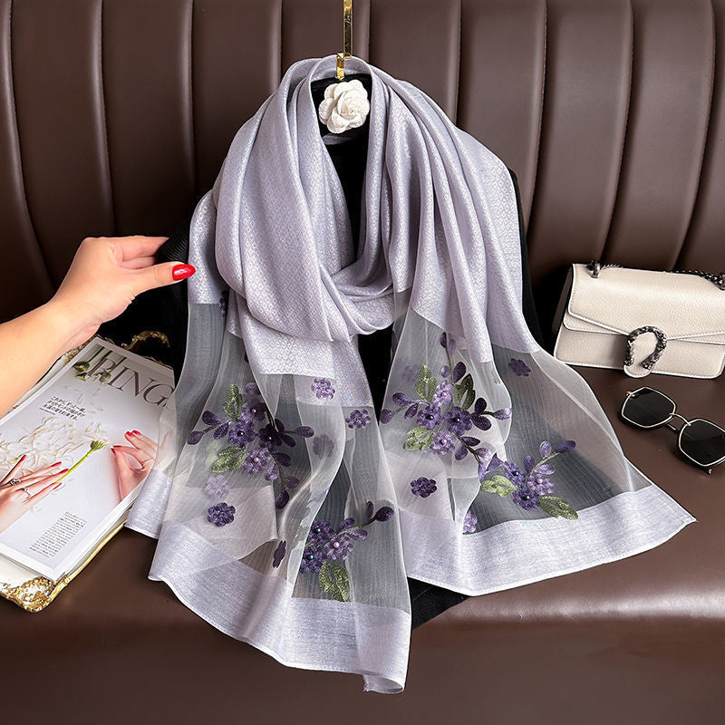 SZ109 Embroidered Begonia Flower Long Scarf