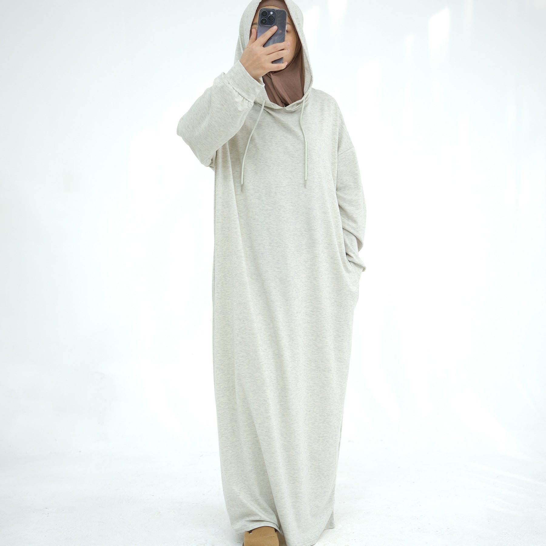 LR921 Solid color hooded sweater dress