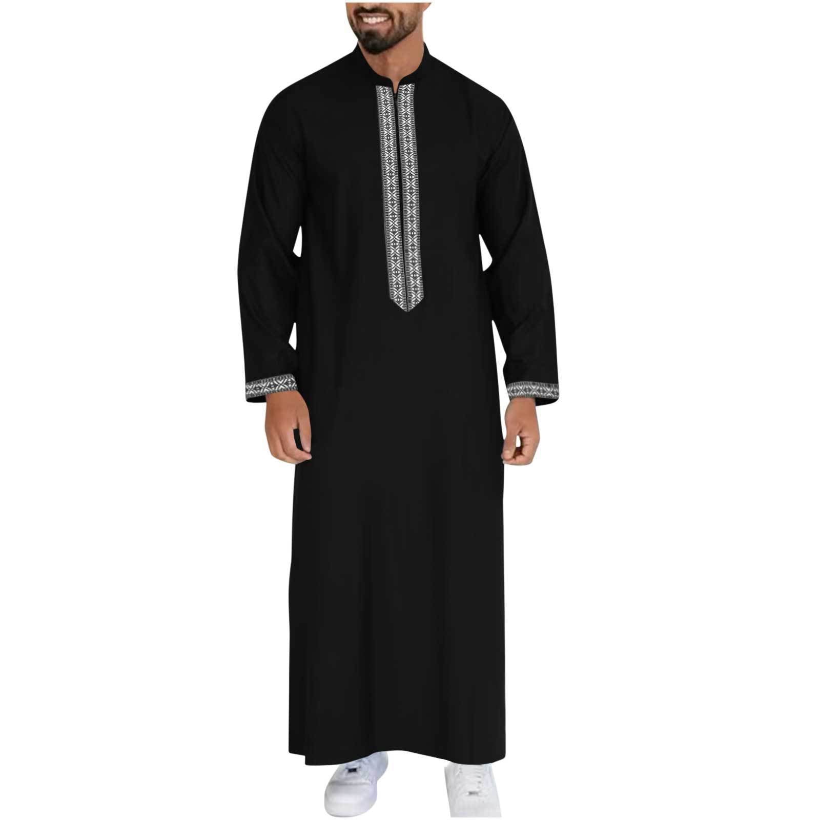 066 Simple long men's stand collar zipper abaya