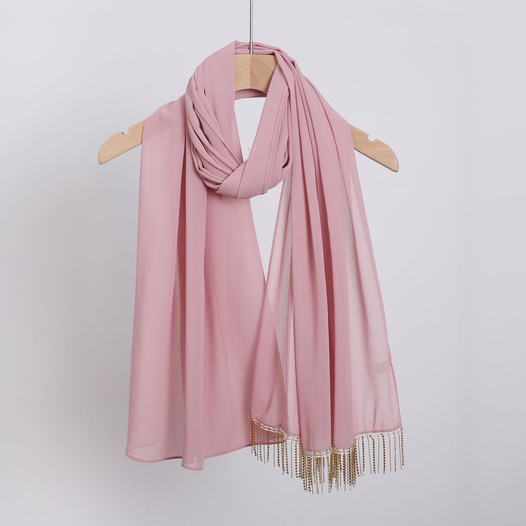 W-1126 Pearl Chiffon Diamond Tassel Long Scarf