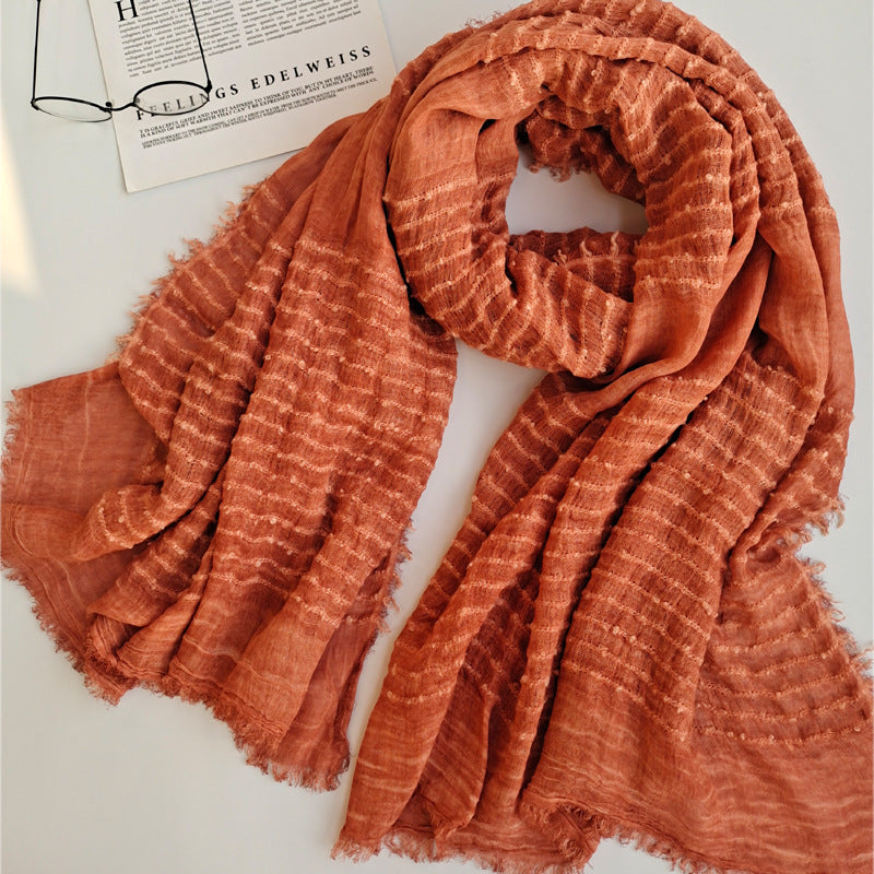 17A72 Dirty Dyed Polyester Cotton Solid Color Warm Gauze Scarf - MOQ:2 - MinYang Fashion Apparel Accessory Manufacturer