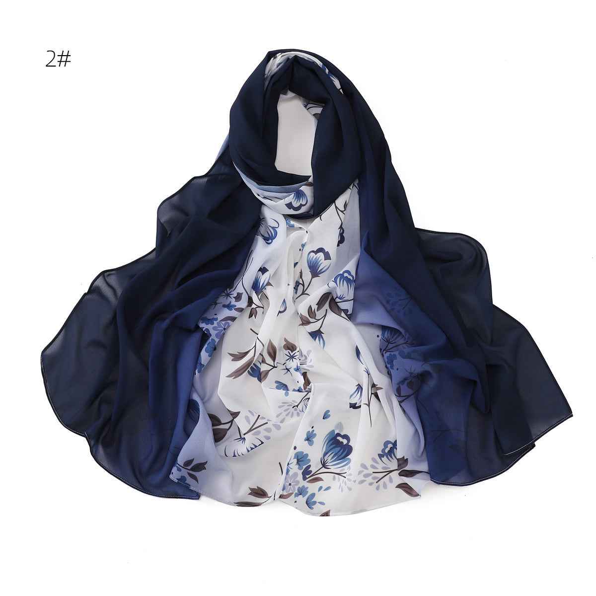YZ202 Ombre Floral Print Pearl Chiffon Hijab