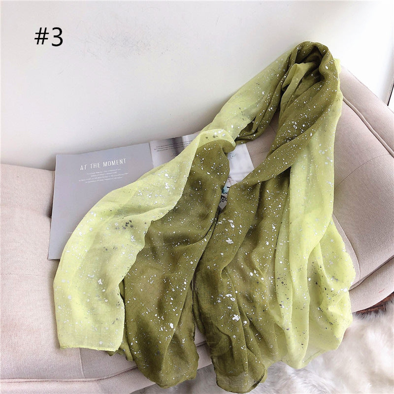 ND406 Cotton and linen solid color silver hot dot gradient color scarf hijab hijab/tudung printed hijab printed scarf Gradient