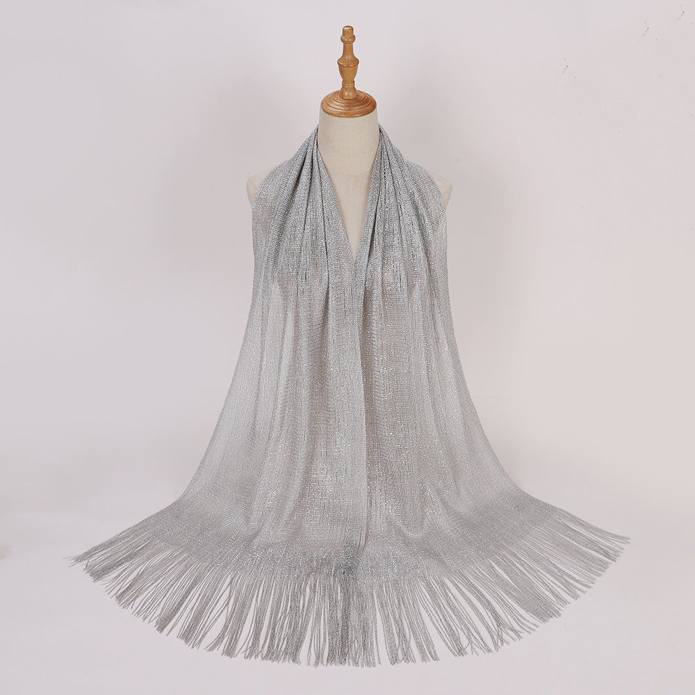 MSL336 New Gold and Silver Silk Flat Scarf Evening Dress Shawl Women - MinYang Fashion Apparel Accessory Manufacturer
