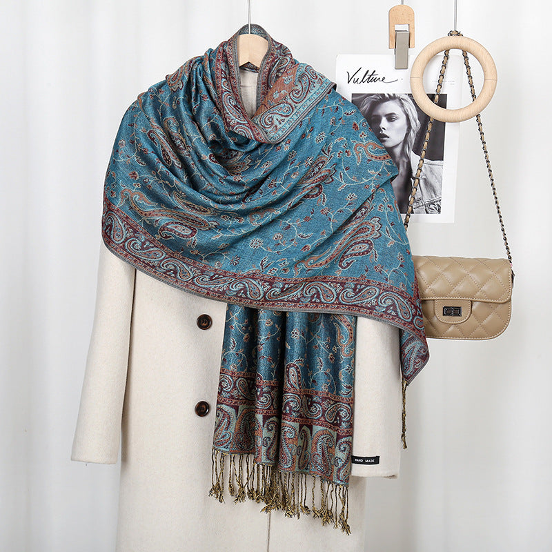 LAVEN Cashew print tassel Chinese style embroidered scarf - MinYang Fashion Apparel Accessory Manufacturer
