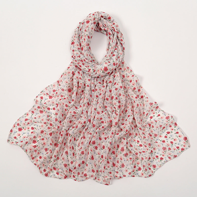 YW332 Fresh floral chiffon print long scarf for women in stock Hot selling small floral long shawl plain hijab hijab/tudung printed hijab