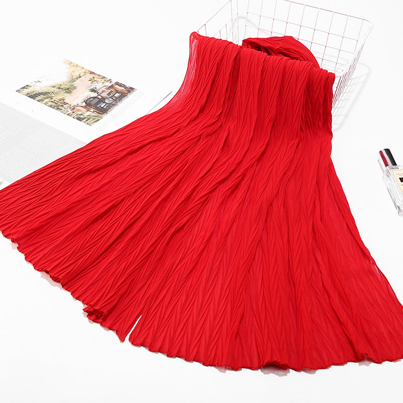 MSL072 New pearl chiffon pleated head scarf Fashion leaf wrinkled solid color scarf - MinYang Fashion Apparel Accessory Manufacturer