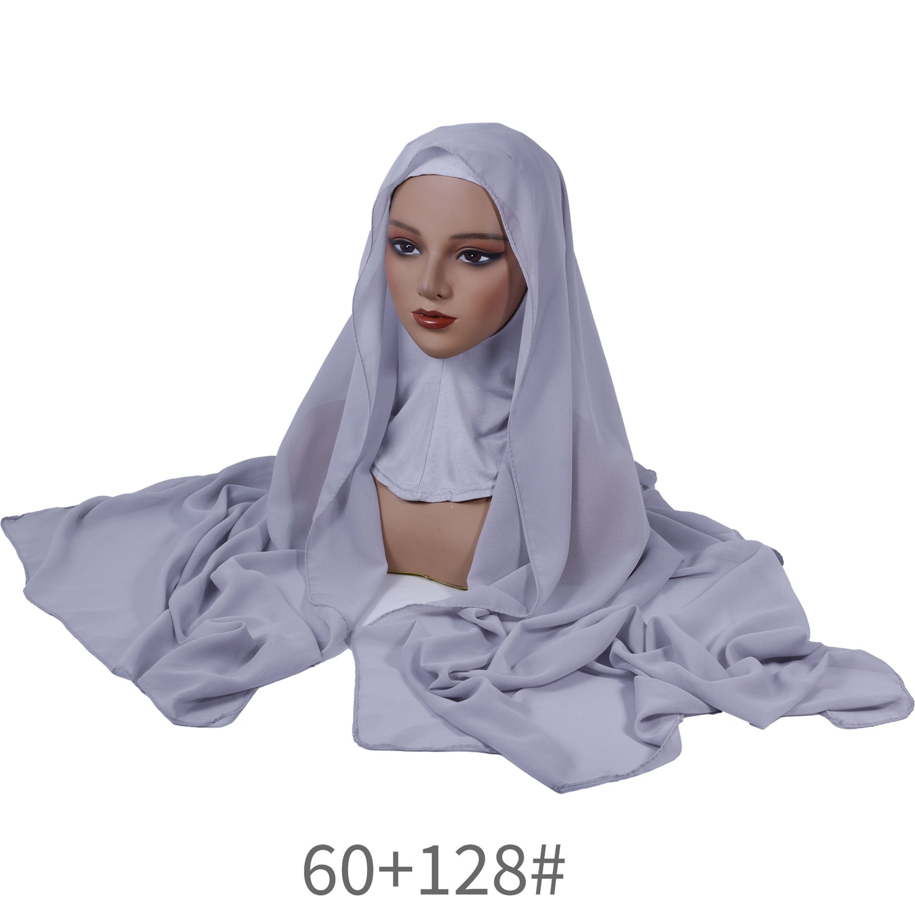 YZ136 Solid color pearl chiffon hijab and base hat combination