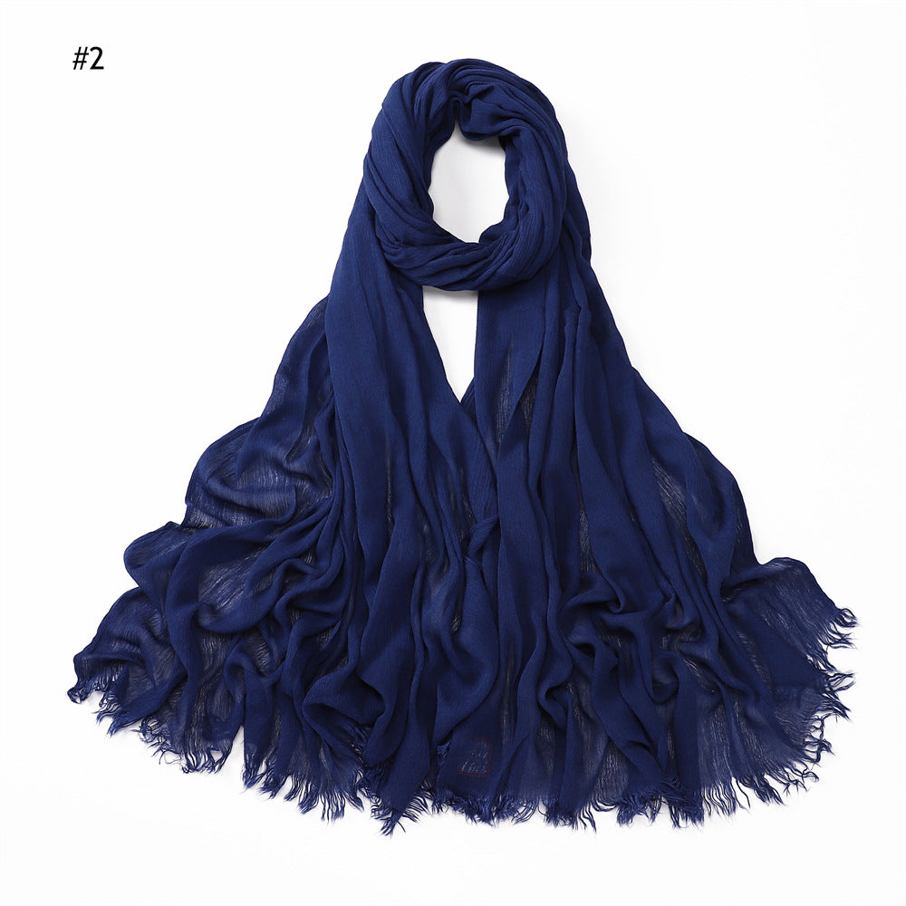 YZ28 Women's pleated solid color rayon two-end shawl breathable soft scarf - MinYang Fashion Apparel Accessory Manufacturer