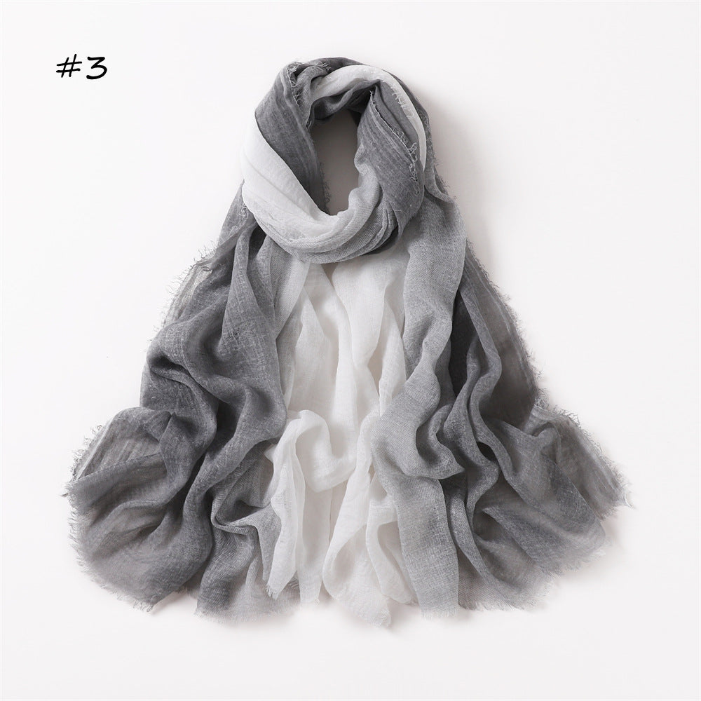 YZ51 Hand-painted gradient rainbow color bubble scarf wrinkled scarf with short beard on both ends hijab hijab/tudung printed hijab Gradient printed scarf