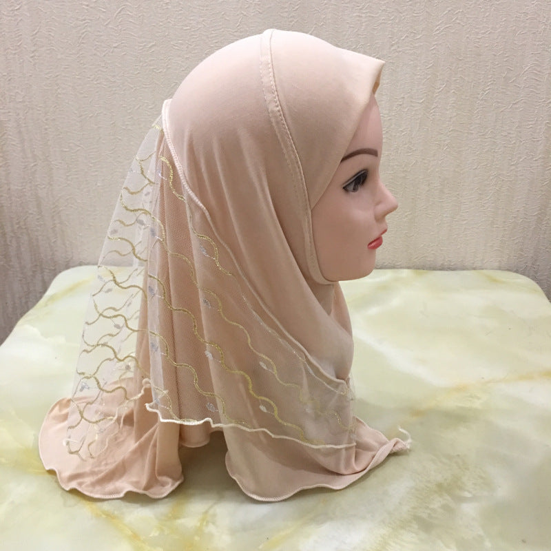 H084 2-7 years old Net yarn splicing plain instant hijab child - MOQ:12 - MinYang Fashion Apparel Accessory Manufacturer