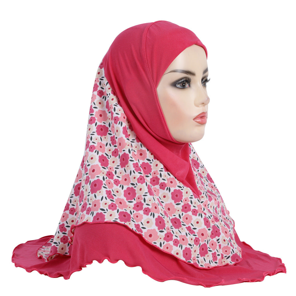 H326 Printed patchwork tulle hat and hijab child