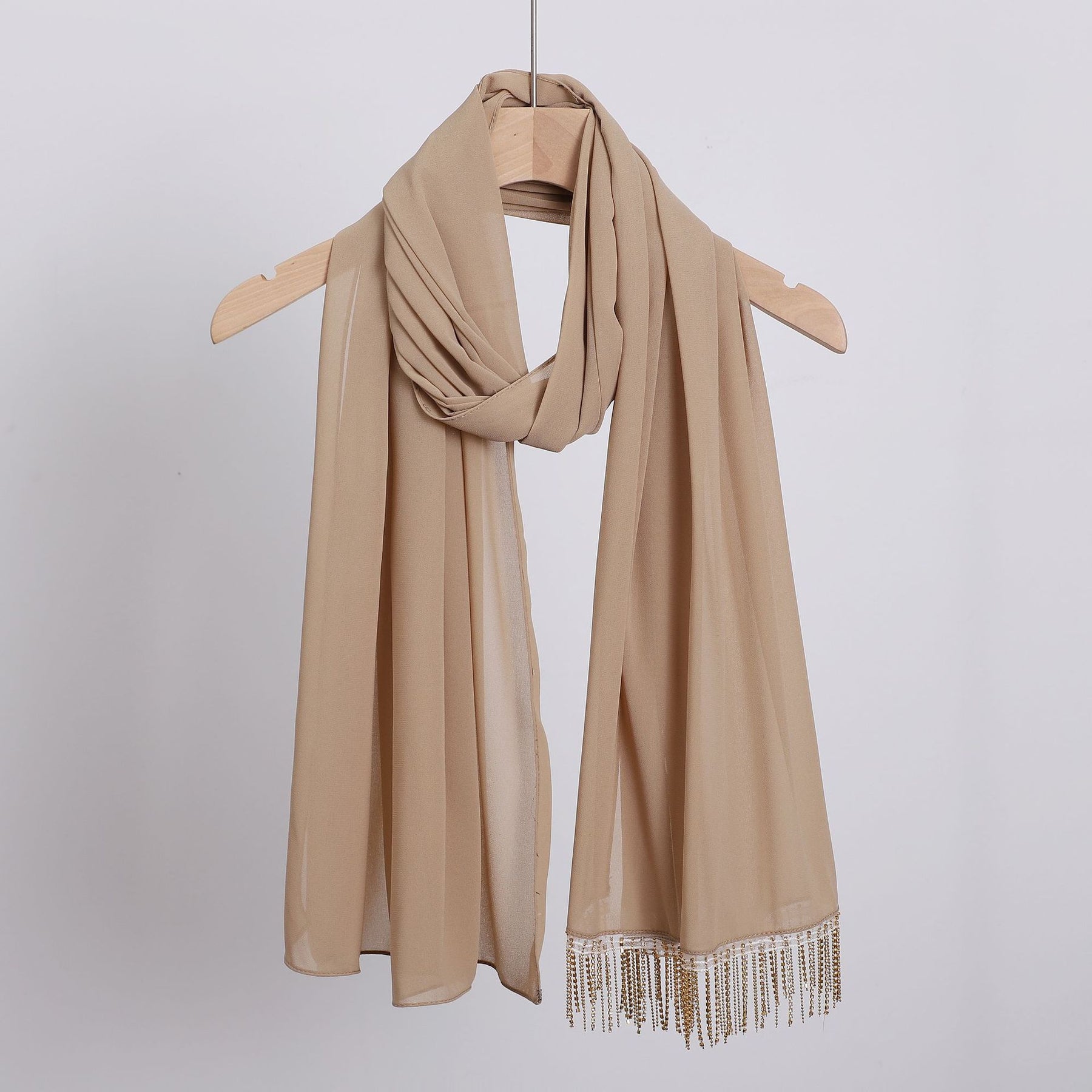 W-1126 Pearl Chiffon Diamond Tassel Long Scarf