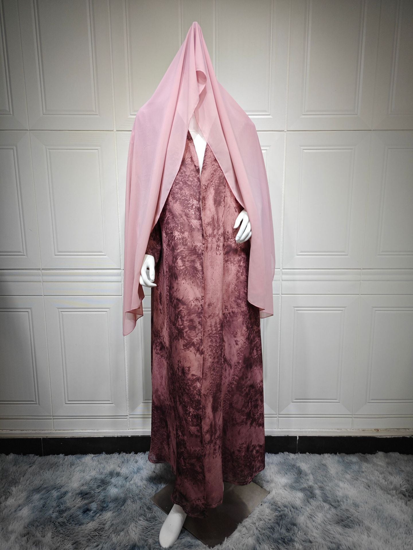 MQ181 Muslim print abaya with hijab two piece set