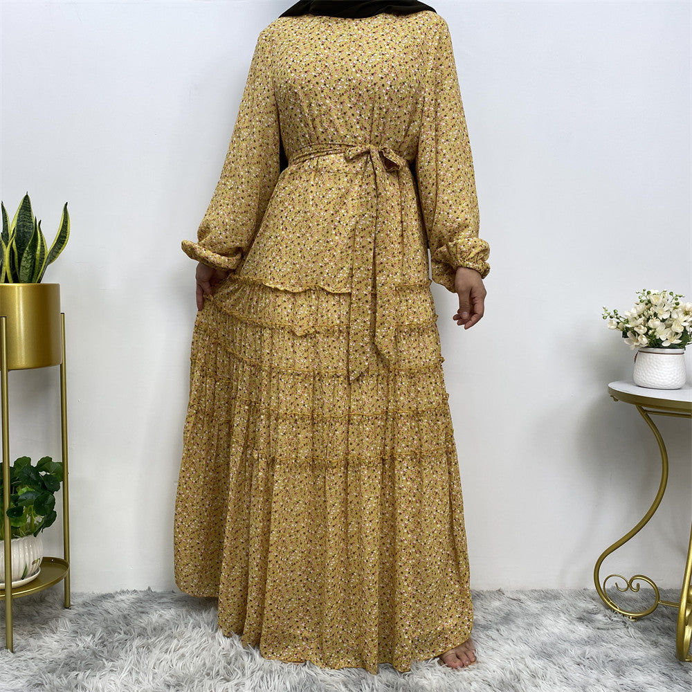 vestido abaya musulmán floral m6527
