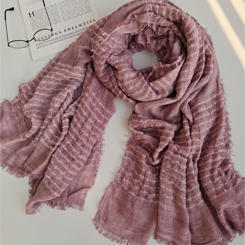 17A72 Dirty Dyed Polyester Cotton Solid Color Warm Gauze Scarf - MOQ:2 - MinYang Fashion Apparel Accessory Manufacturer