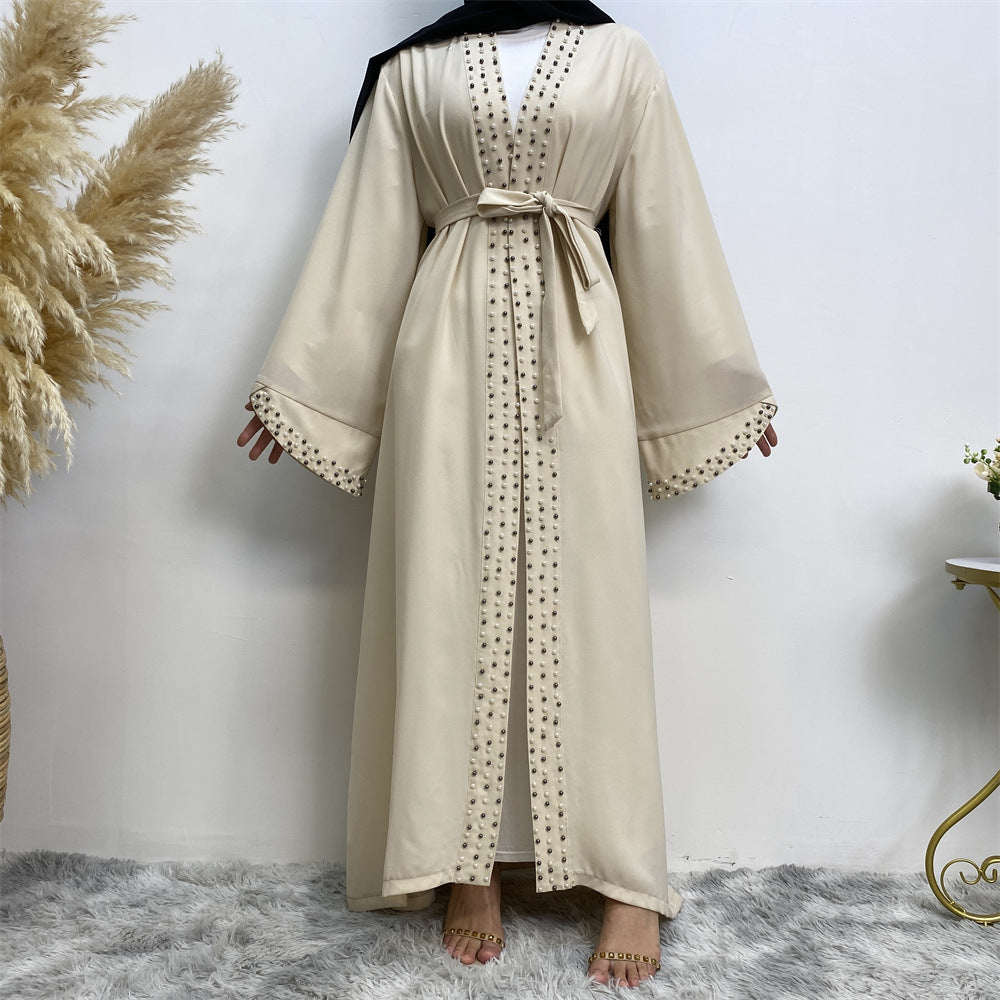 1838 plain Nail bead muslim abaya cardigan dress
