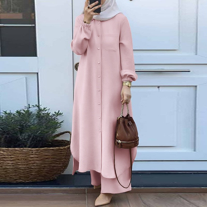 H707 Fashion casual long-sleeved shirt and trousers two-piece suit