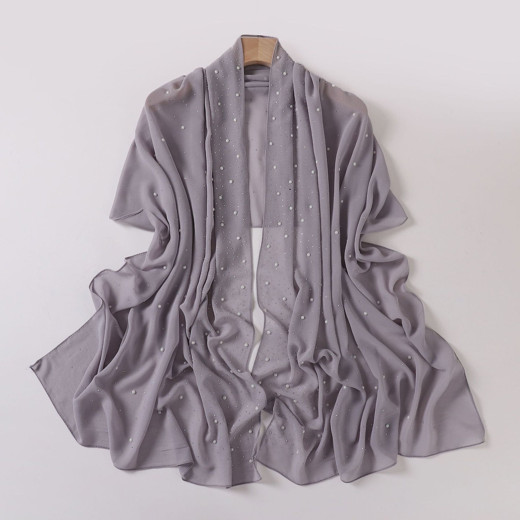 20240406 Pearl Chiffon Ceramic Starry Sky Diamond Long Scarf - MinYang Fashion Apparel Accessory Manufacturer
