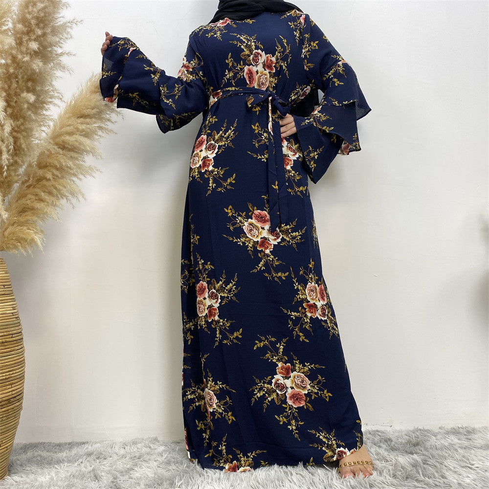 9071 printed flower abaya dress