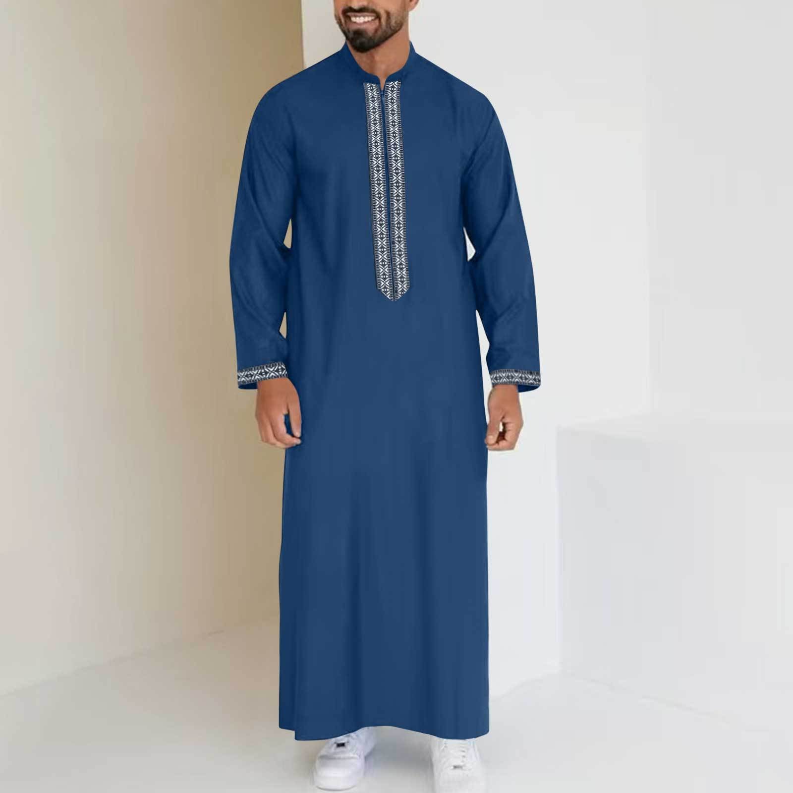 066 Simple long men's stand collar zipper abaya